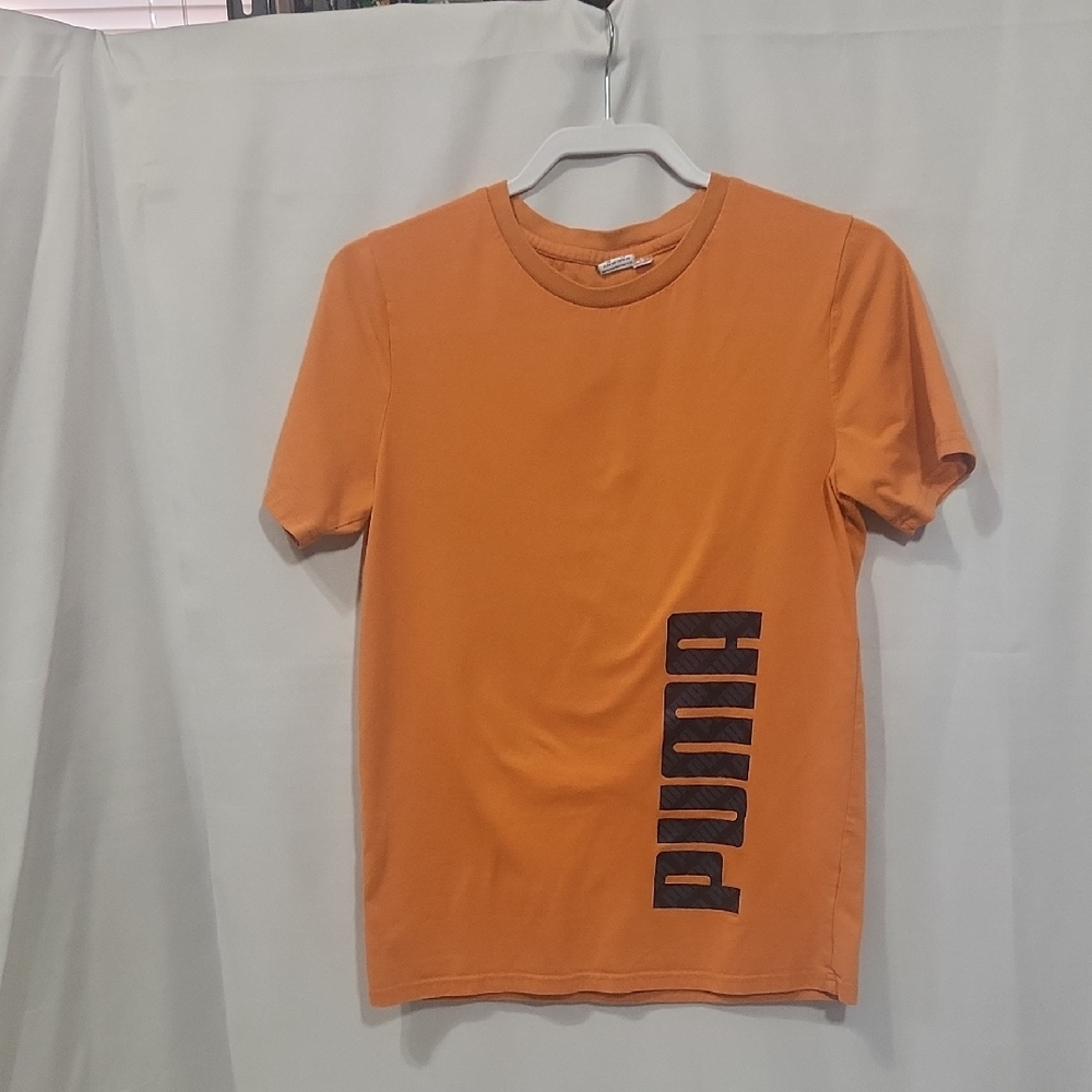 Puma Orange Short Sleeve Crewneck Tee with Vertical Logo